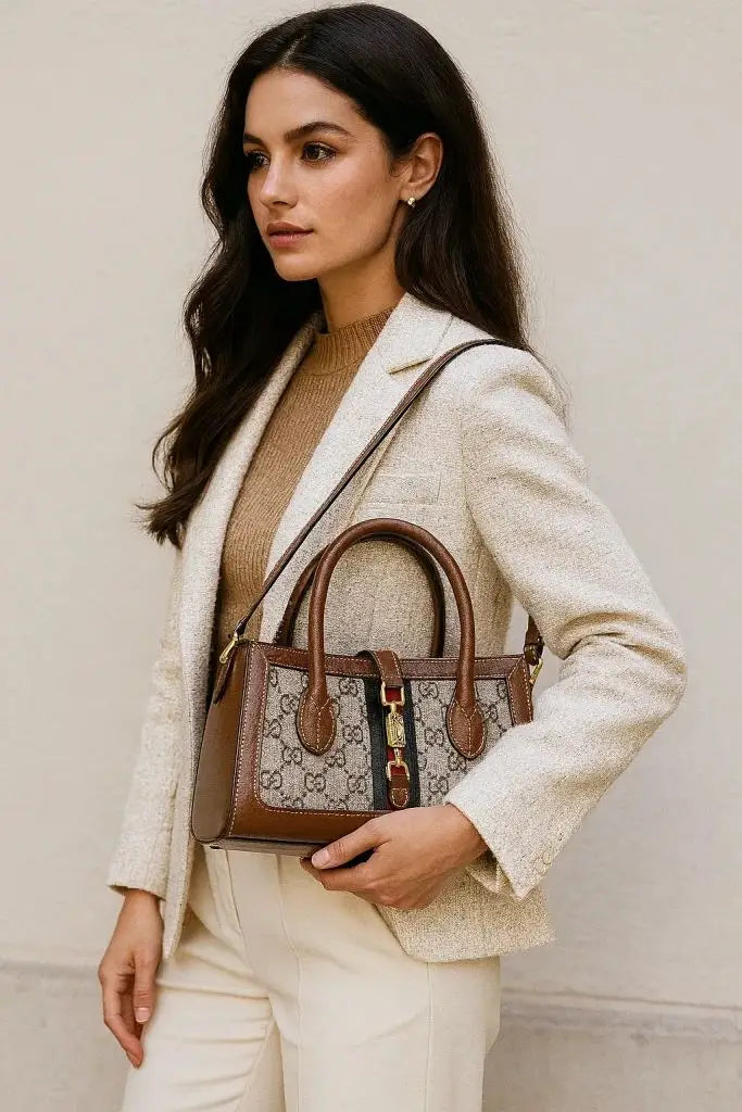 Gucci Jackie 1961 Small Web GG Supreme CanvasTote Bag With OG Box Dust Cover & Carry Bag 649015