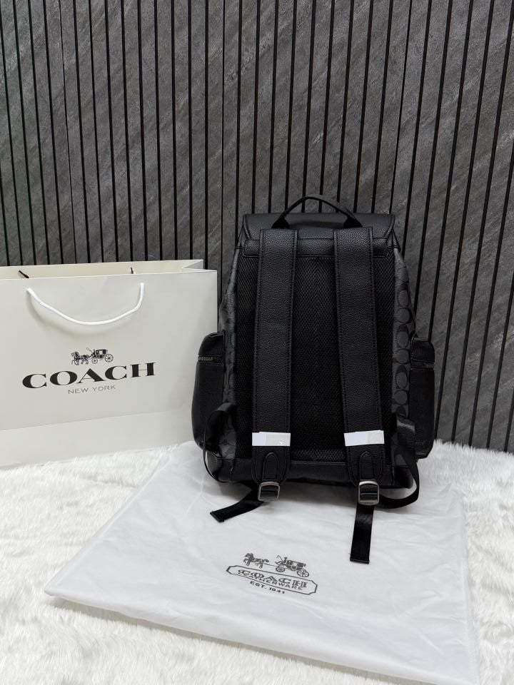 Coach Unisex Rivington Backpack Black Sprint Leather With Dust Bag 059 Black
