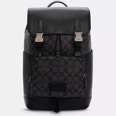 Coach Charter Backpack in Signature Canvas with Leather Flap Dual Buckle Closures & Front Zip Pocket (058)