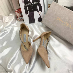 Jimmy Choo Stevie Suede Brown Leather Heels For Women With Original Box And Carry Bag