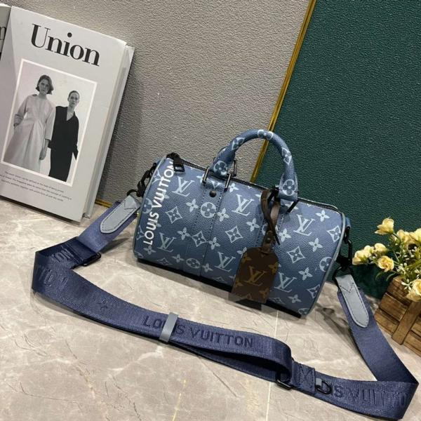 Louis Vuitton LV  M46803 Keepall Bandouliere Monogram Travel Speedy With OG Magnetic Box & Dust Bag & Extra Pouch (Blue Mono - 961)