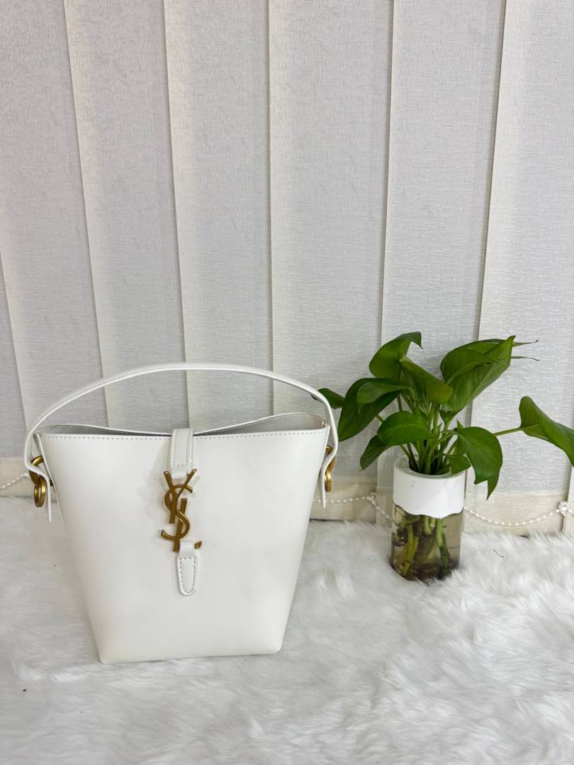 Ysl Saint Laurent Le 37 bucket Bag White With OG Box Dust Cover & Carry Bag 88751 White