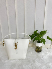 Ysl Saint Laurent Le 37 bucket Bag White With OG Box Dust Cover & Carry Bag 88751 White