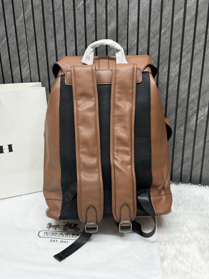 Coach Warner Backpack Signature Coated Canvas Leather With Dust Cover 909 Red Coffee