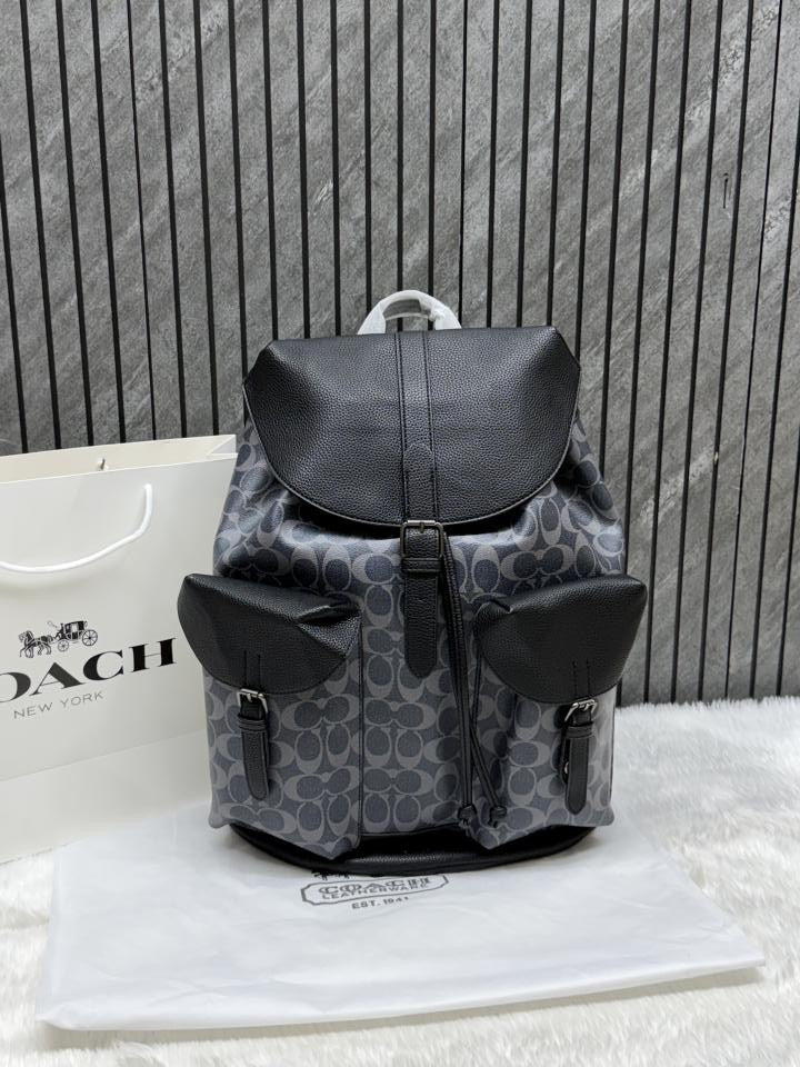 Coach Warner Backpack Signature Coated Canvas & Leather With Dust Cover Black Blue