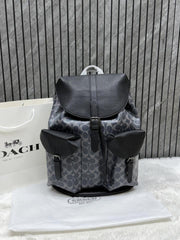 Coach Warner Backpack Signature Coated Canvas & Leather With Dust Cover Black Blue