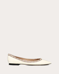 Valentino Rockstud Patent White Ballerina Flats For Women With Original Box And Carry Bag