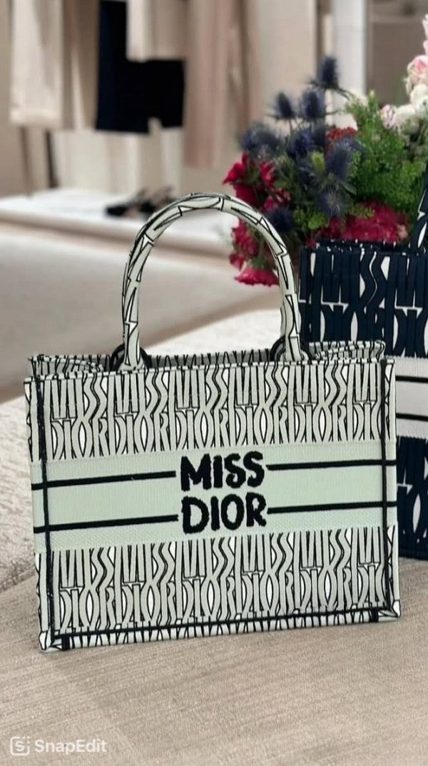 Miss Dior Graffiti Book Large Tote With OG Box & Dust Bag & Scarf (L Green - 1034)