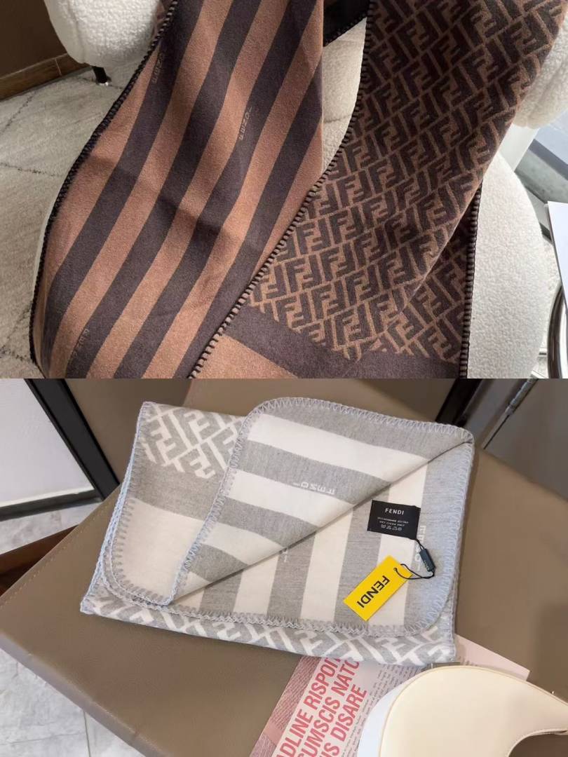 Fendi FF Logo Woolen Scarf Brown Black Design With Polythene