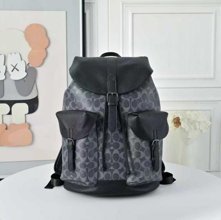 Coach Warner Backpack Signature Coated Canvas & Leather With Dust Cover Black Blue