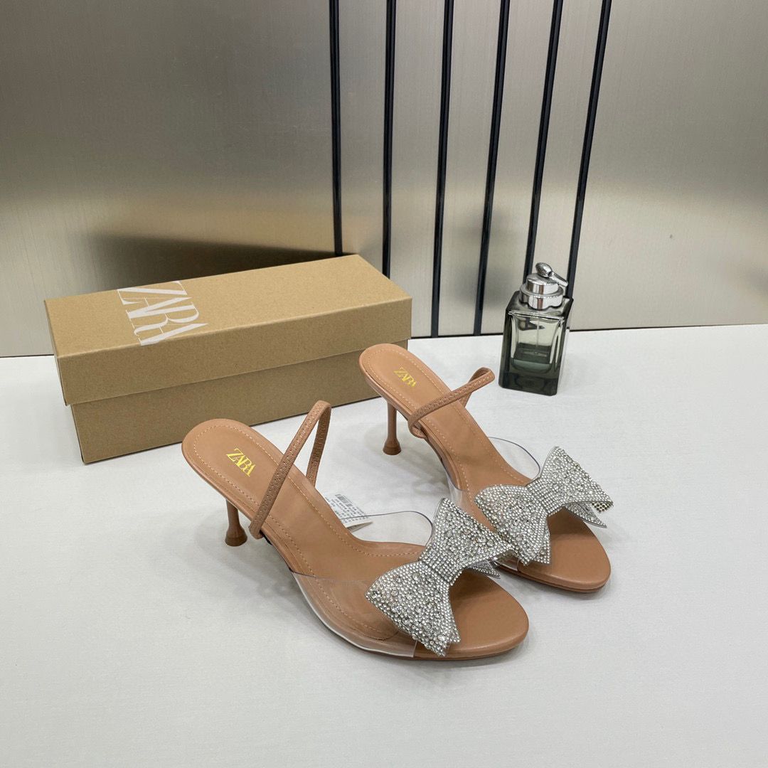 Zara Bow Crystal Embellished Heels For Women With Original Box
