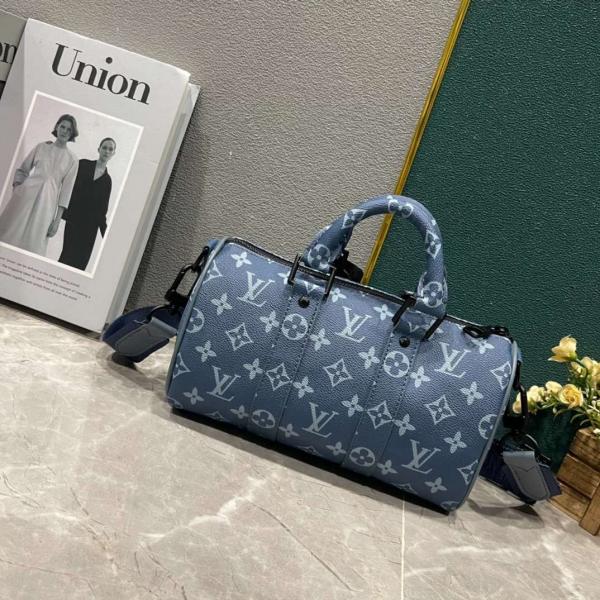 Louis Vuitton LV  M46803 Keepall Bandouliere Monogram Travel Speedy With OG Magnetic Box & Dust Bag & Extra Pouch (Blue Mono - 961)
