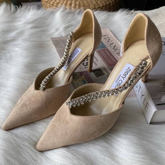 Jimmy Choo Stevie Suede Brown Leather Heels For Women With Original Box And Carry Bag