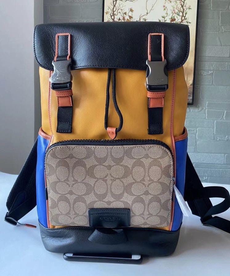 Coach Track Backpack Colorblock Signature Canvas & High Quality Leather With Dust Cover & Carry Bag O2712