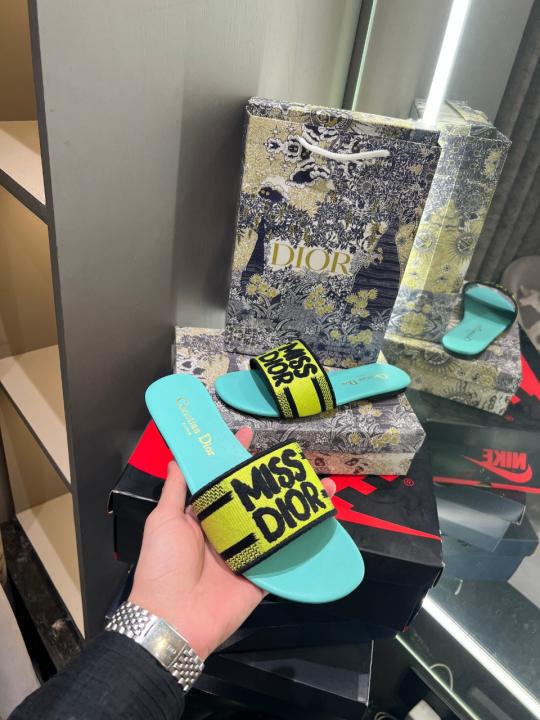 Miss Dior Top Quality Dway Slide With OG Box & Carry Bag (Yellow Green)