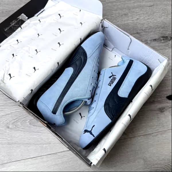 Puma Speedcat Archive shoe in the Team Light Blue Club Navy colorway
