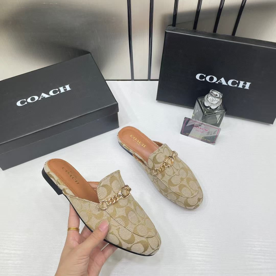 Coach Samie Mule Beige Loafers For Woman With OG Box & Carry Bag 886-28