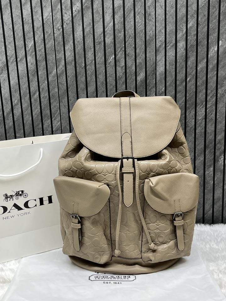Coach Warner Backpack Signature Coated Canvas Leather With Dust Cover 909 Apricot