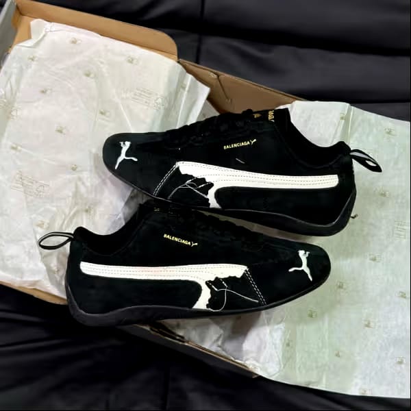 Puma x Balenciaga Speedcat Suede Distressed Black White