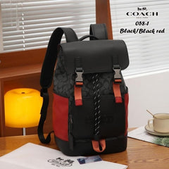 Coach Rivington Backpack Colorblock Black Red Signature Canvas Unisex Backpack With Dust Cover 058-1 Black Red