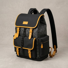 Coach Unisex Rivington Backpack Apricot Black Yellow Sprint Leather With Dust Bag 059 Black Yellow