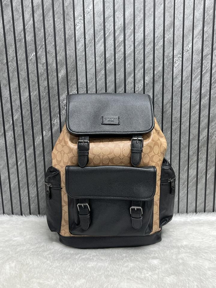 Coach Unisex Rivington Backpack Apricot Black Leather With Dust Bag 059 Apricot Black