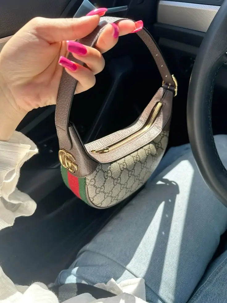 Gucci Ophidia Mini Crescent Shaped Small Shoulder Bag Brown GG Monogram With OG Box Dust Cover & Carry Bag 658551
