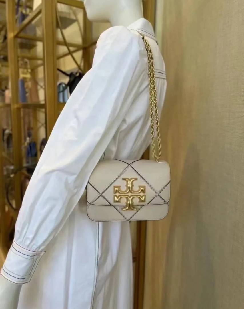 Tory Burch Eleanor Diamond Quilted Leather Shoulder Bag White With OG Box Dust Cover 2123
