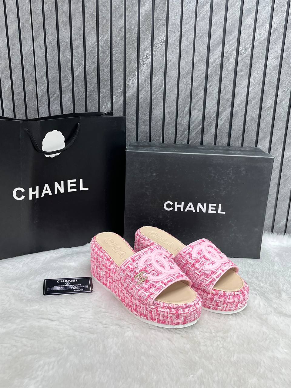 Chanel Platform Slides Pink For Women With Original Box And Carry Bag