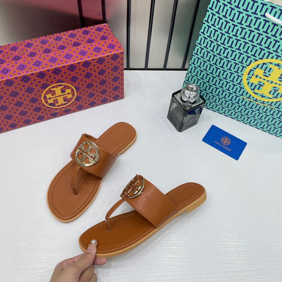 Tory Burch Eleanor Brown Thong Sandals For Women With Original Box And Carry Bag