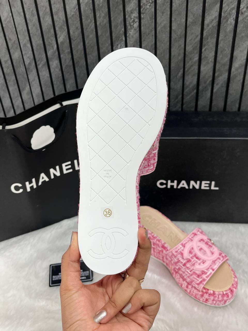 Chanel Platform Slides Pink For Women With Original Box And Carry Bag