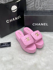 Chanel Twist Lock Pink platform  Slides For Women With Original Box And Carry Bag