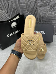 Chanel Twist Lock Khakhi Platform Slides For Women With Original Box And Carry Bag