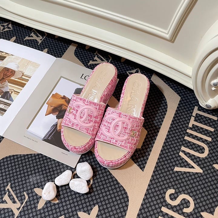 Chanel Platform Slides Pink For Women With Original Box And Carry Bag