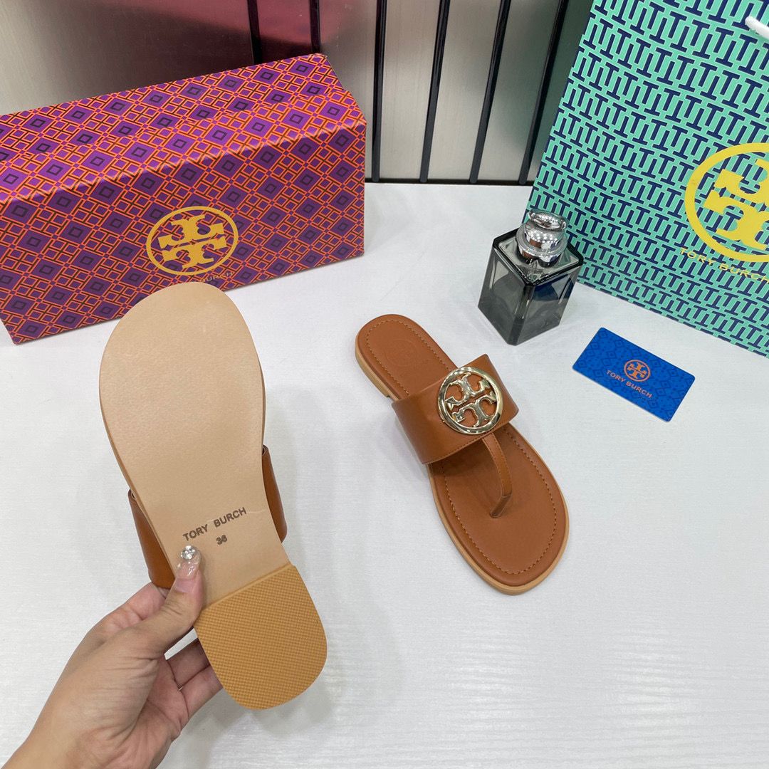 Tory Burch Eleanor Brown Thong Sandals For Women With Original Box And Carry Bag