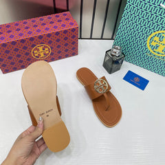 Tory Burch Eleanor Brown Thong Sandals For Women With Original Box And Carry Bag