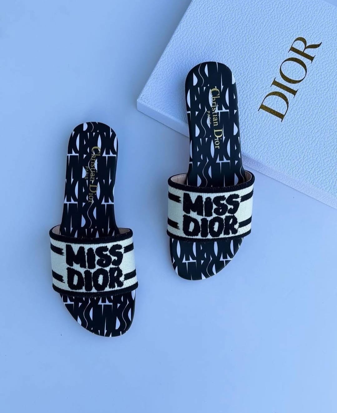 Dior Miss Dior Deep Blue Dway Flats For Woman With Original Box Dustcover CarryBag And Accessories