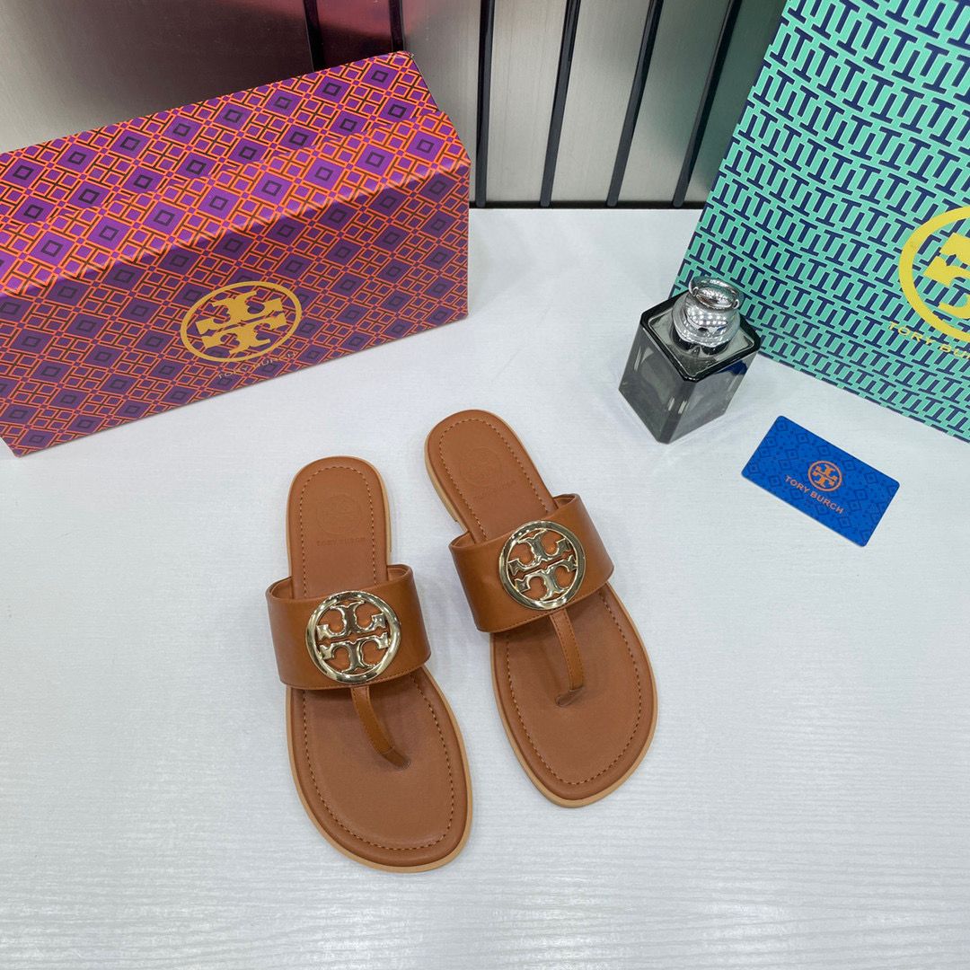 Tory Burch Eleanor Brown Thong Sandals For Women With Original Box And Carry Bag