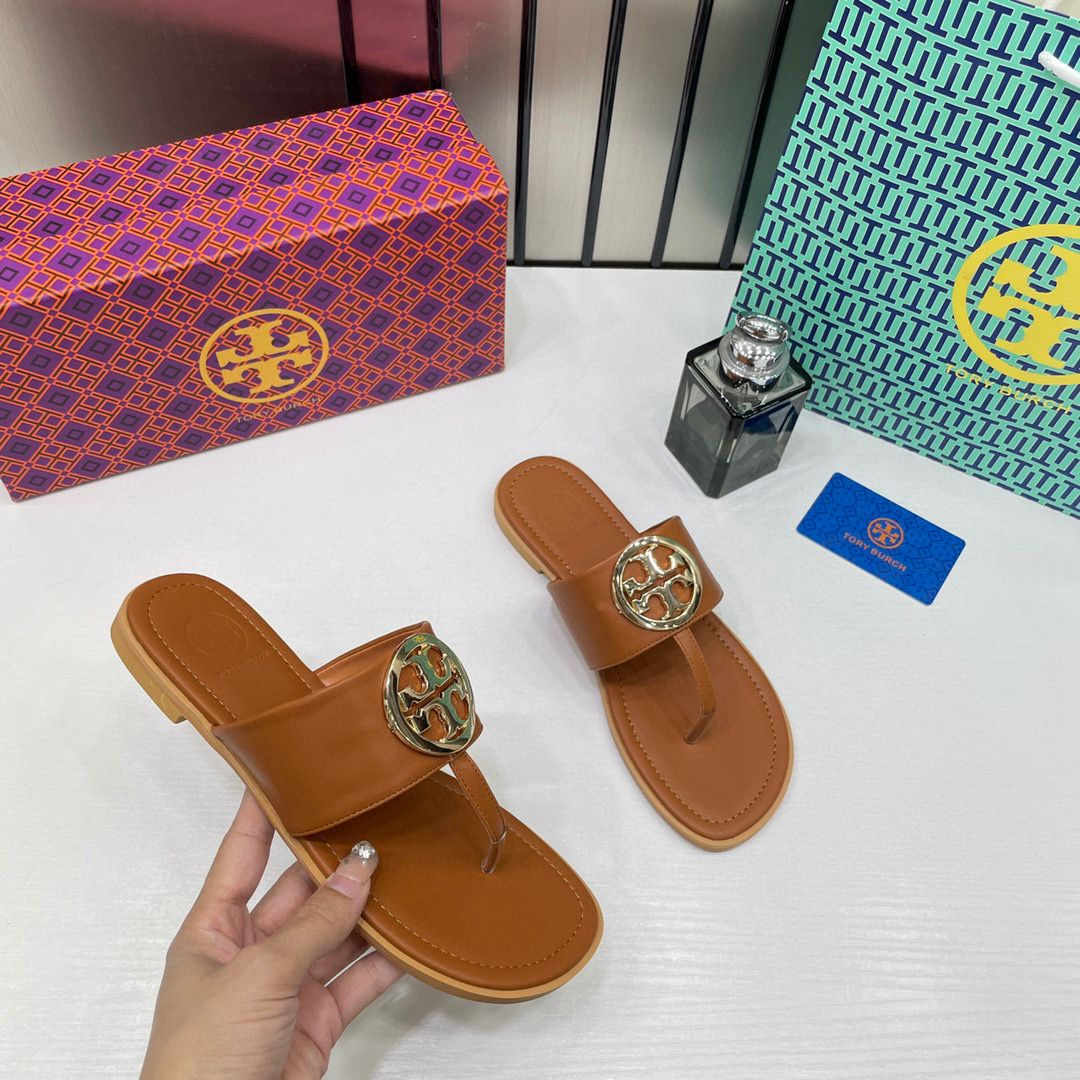 Tory Burch Eleanor Brown Thong Sandals For Women With Original Box And Carry Bag