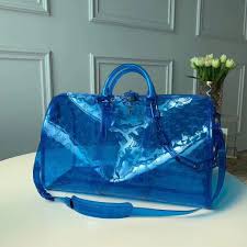 Louis Vuitton Keepall Bandouliere 50 Blue Transparent Travel Duffle Bag With Dust Bag (L-810)