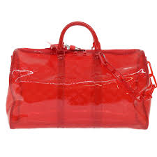 Louis Vuitton Keepall Bandouliere 50 Red Transparent Travel Duffle Bag With Dust Bag  (L-810)