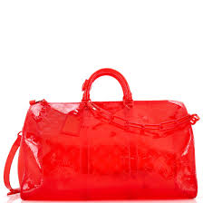 Louis Vuitton Keepall Bandouliere 50 Red Transparent Travel Duffle Bag With Dust Bag  (L-810)