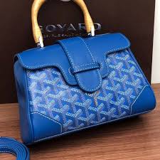 Goyard Navy Blue Goyardine Coated Canvas and Leather Mini Saigon Top Handle Bag With Dust Bag