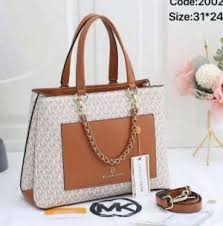 Michael Kors Classic Monogram Medium Tote With Dust Bag(20022 Beige Brown).