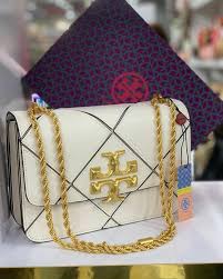 Tory Burch White Diamond Quilt Leather Eleanor Shoulder Bag With OG Box & Dust Bag TR084 White