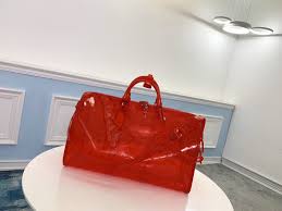 Louis Vuitton Keepall Bandouliere 50 Red Transparent Travel Duffle Bag With Dust Bag  (L-810)