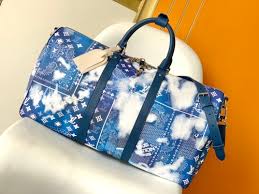 Louis Vuitton Keepall 50 Bandana White Blue With Dust Bag 8880