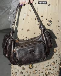 Miu Miu Pocket Logo Embossed Shoulder Bag With OG Box & Dust Bag (161 Coffee)