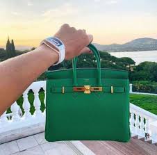 Hermes Malachite Green Togo Leather Rose Gold Hardware Birkin Bag With Dust Bag & OG Box (BK25 Malachite Green)