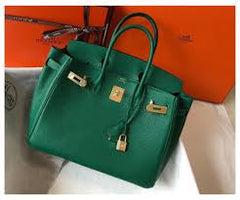Hermes Malachite Green Togo Leather Rose Gold Hardware Birkin Bag With Dust Bag & OG Box (BK25 Malachite Green)